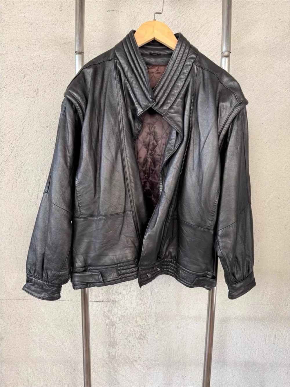 Black Leather Zip-Front Jacket - Women